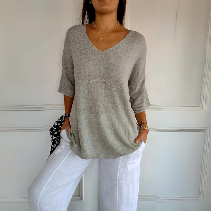 Levoire | Pull Décontracté Pour Femmes À Col En V Gris