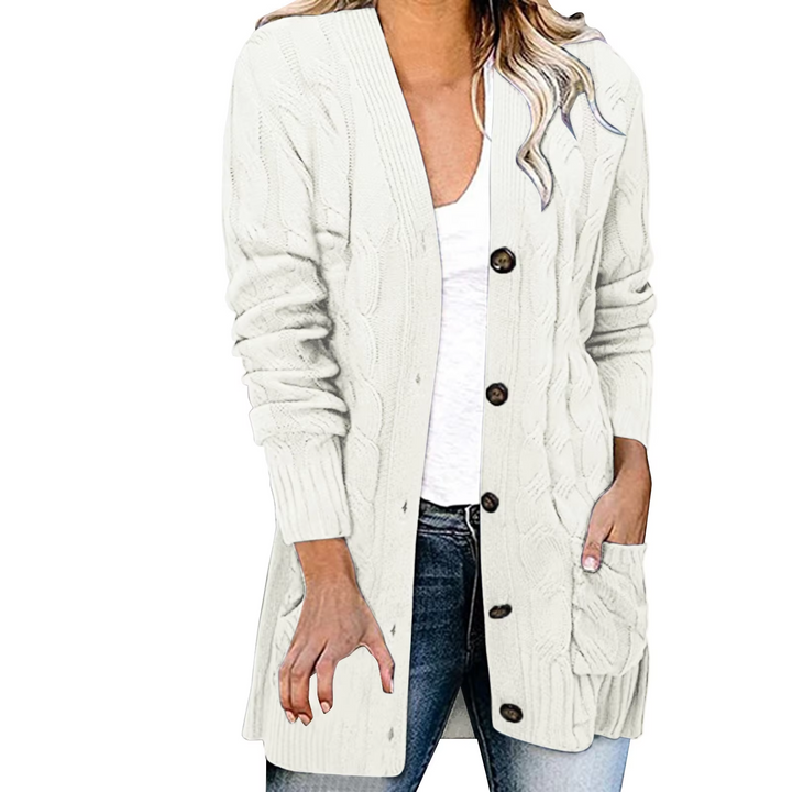 Levoire | Gilet femme avec motif torsadé, boutonnage et coupe longue Blanc