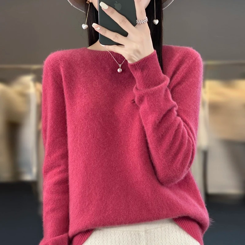 Levoire | Pull en cachemire Femme Élégant Col Rond, Doux & Confortable Rosa