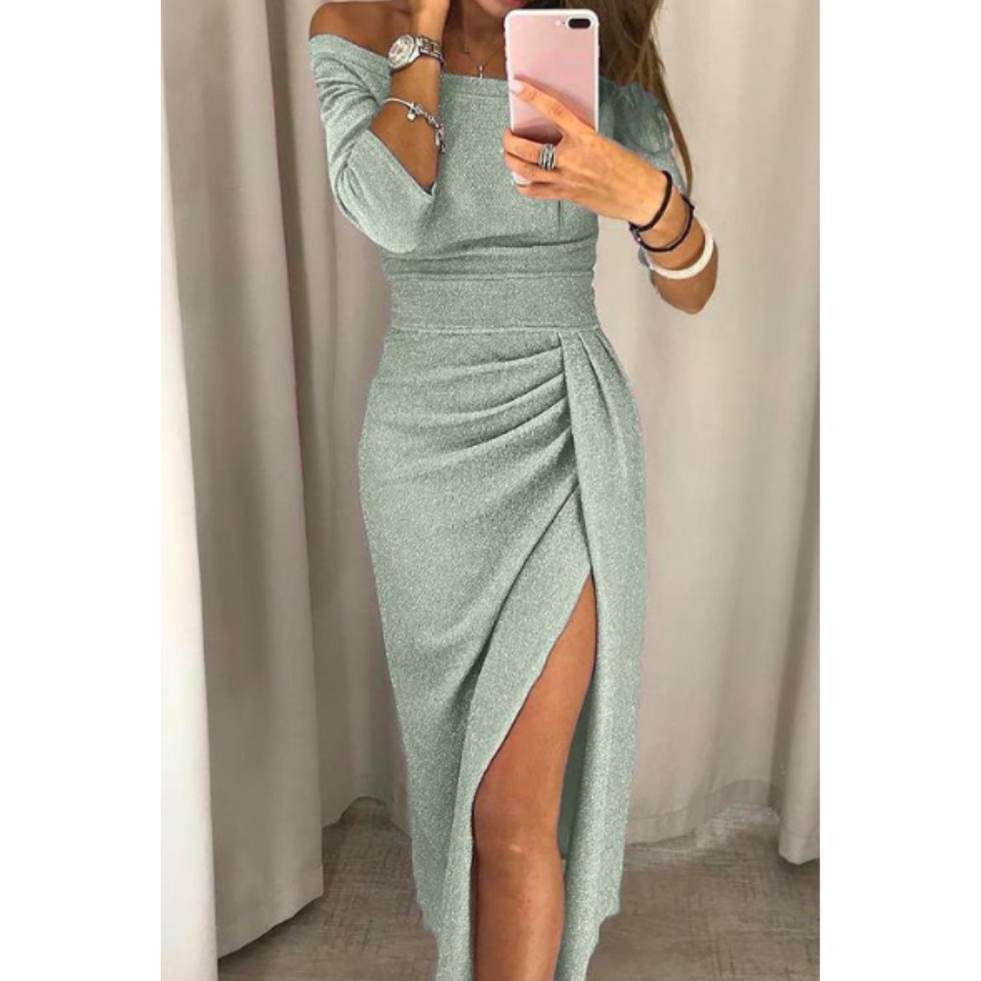 Levoire | Robe de soirée avec épaules dénudées pour femmes Vert Argent