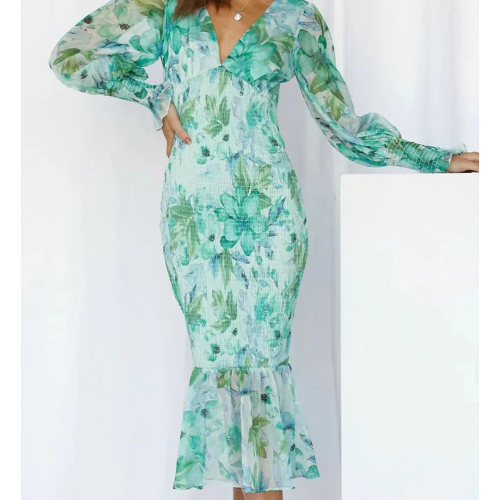 Levoire | Élégante Robe Midi À Motif Floral Pour Femmes Vert