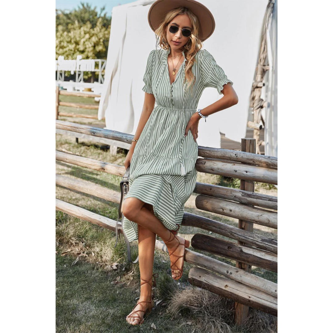 Levoire | Robe d'été midi à rayures pour dames Vert