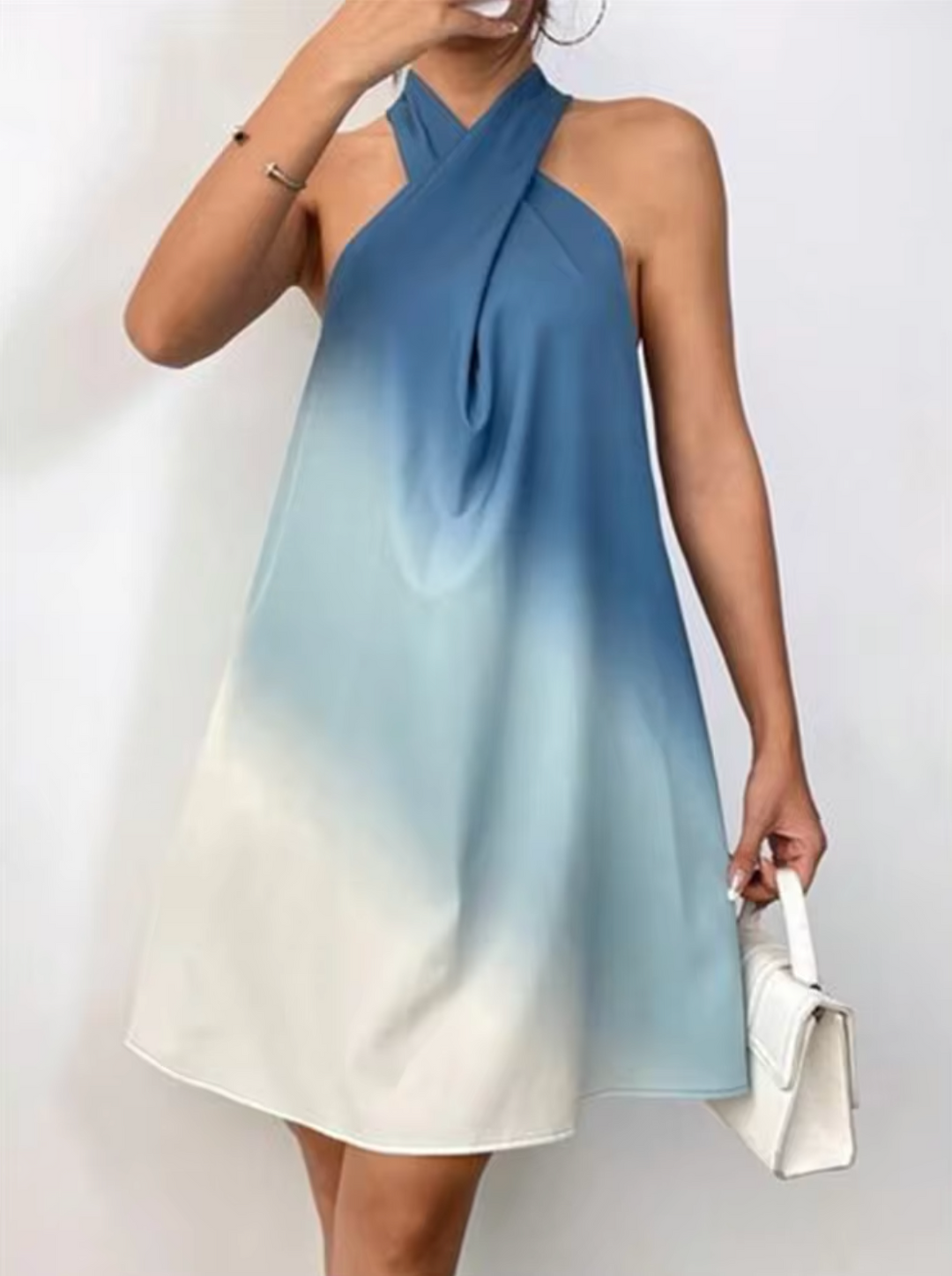 Levoire | Robe Dégradé Avec Col Halter Bleu clair