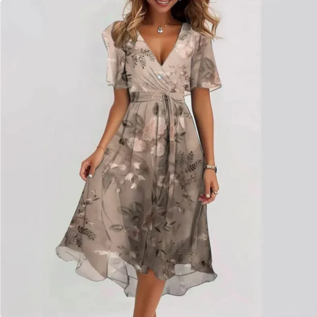 Levoire | Robe mini portefeuille pour femmes Beige