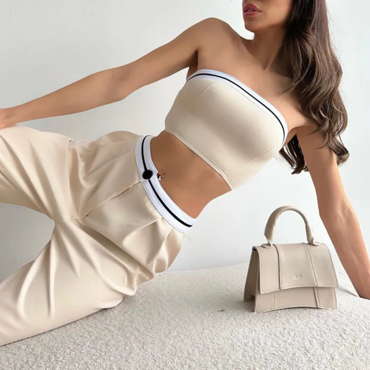 Levoire | Ensemble Deux Pièces Sportif Élégant Avec Haut Bandeau Khaki