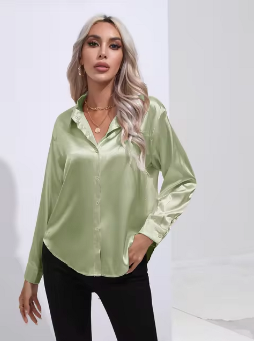 Levoire | Chemisier Luxe Avec Manches Longues Vert clair