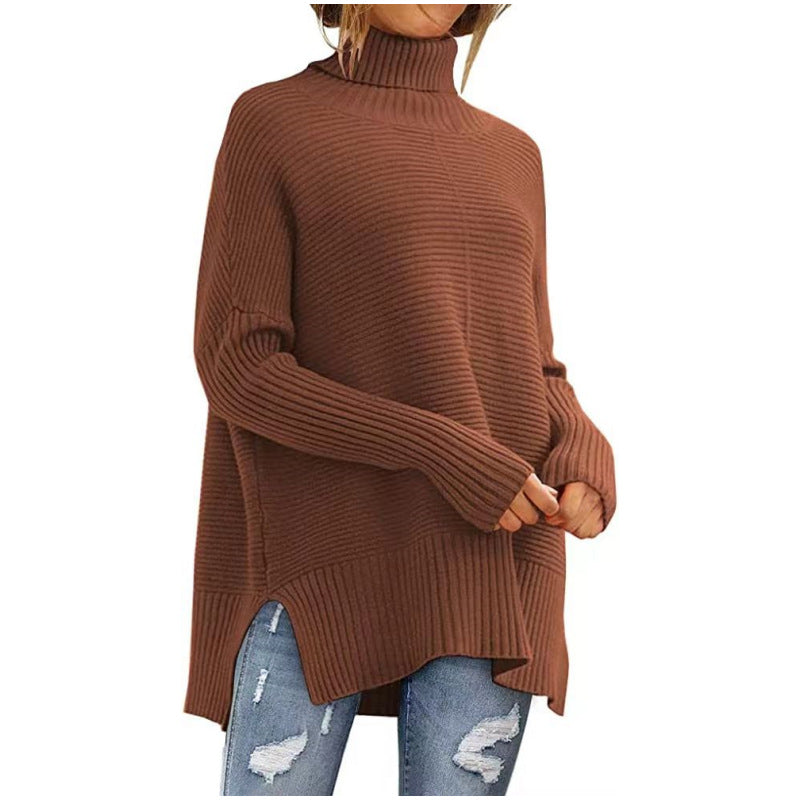 Levoire | Grande Taille Pull À Col Roulé Pour Femmes Tunique D'Automne Confortable Avec Des Manches Larges Marron foncé