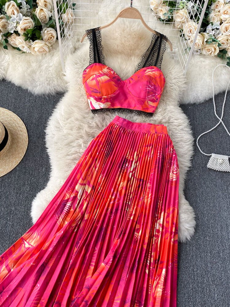 Levoire | Haut Doux & Jupe Plissée Taille Haute Rot Une taille