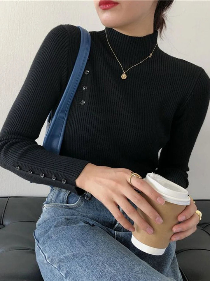 Levoire | Pull Élégant Avec Boutons Décoratifs Et Col Montant