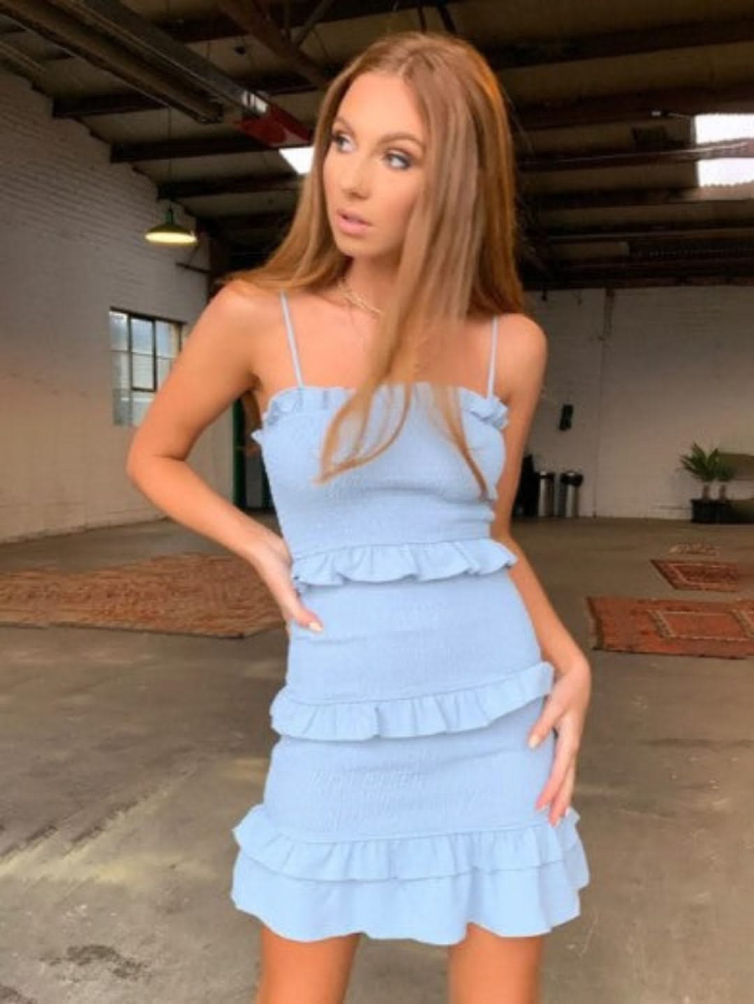 Levoire | Long Spaghetti Strap Tunic With Ruching For Women Elegant Relaxation Bleu clair