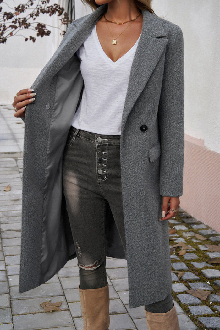 Levoire | Manteau Long Pour Femmes Avec Design Élégant À Double Bouton Gris