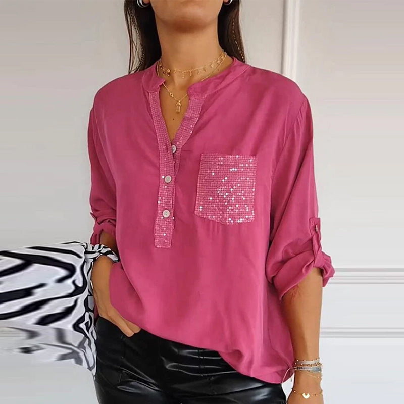 Levoire | Blouse En Coton Avec Paillettes Décolleté En V Rosa