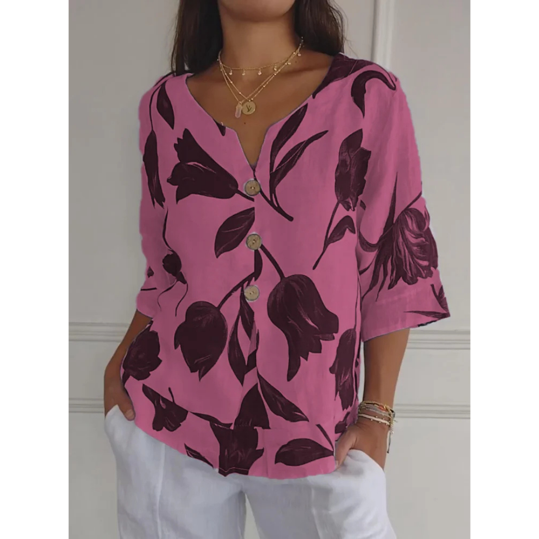 Levoire | Chemisier Floral À Col En V Et À Boutons Pour - Femmes - Stylise Rose