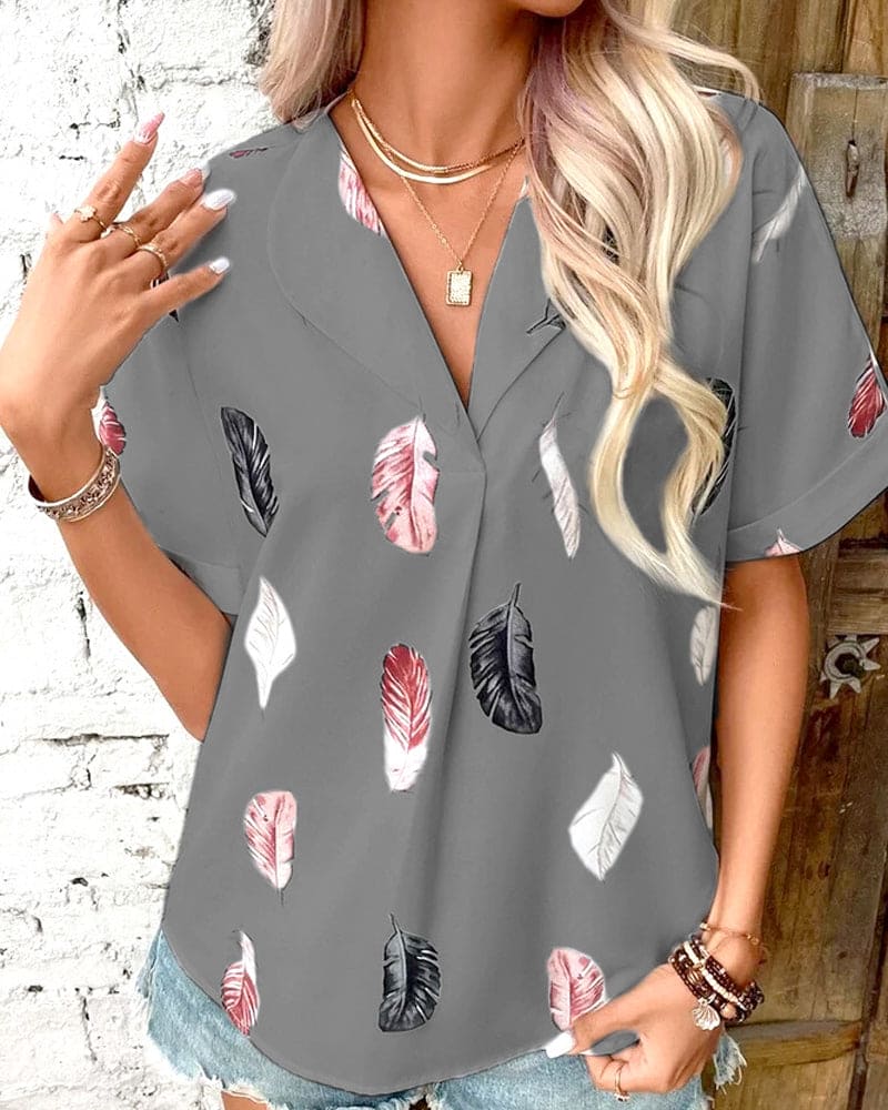 Levoire | Blouse Avec Plumes Et Manches Courtes Gris