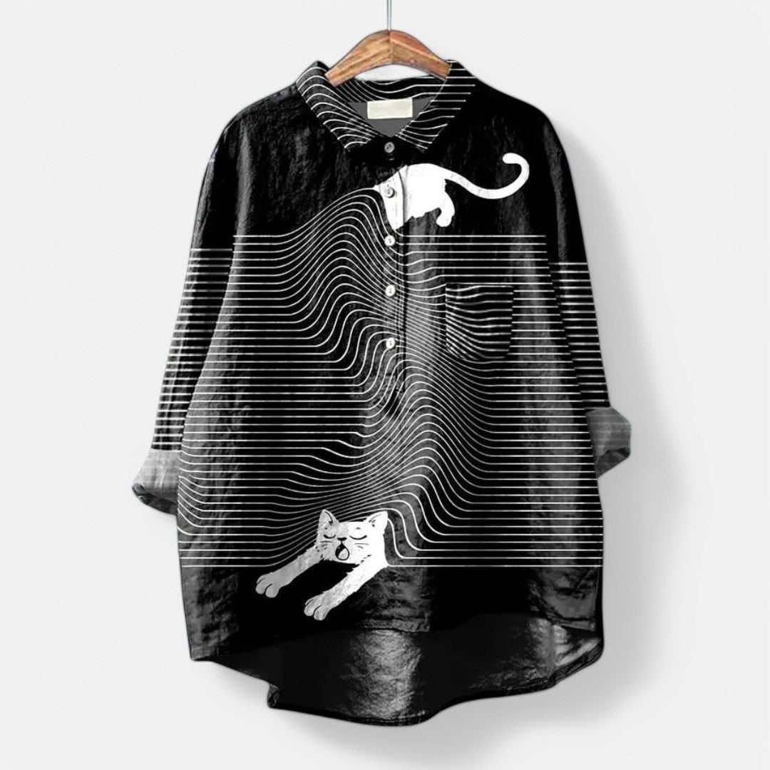 Levoire | Chemisier Tendance Avec Impression Artistique Colorée Noir