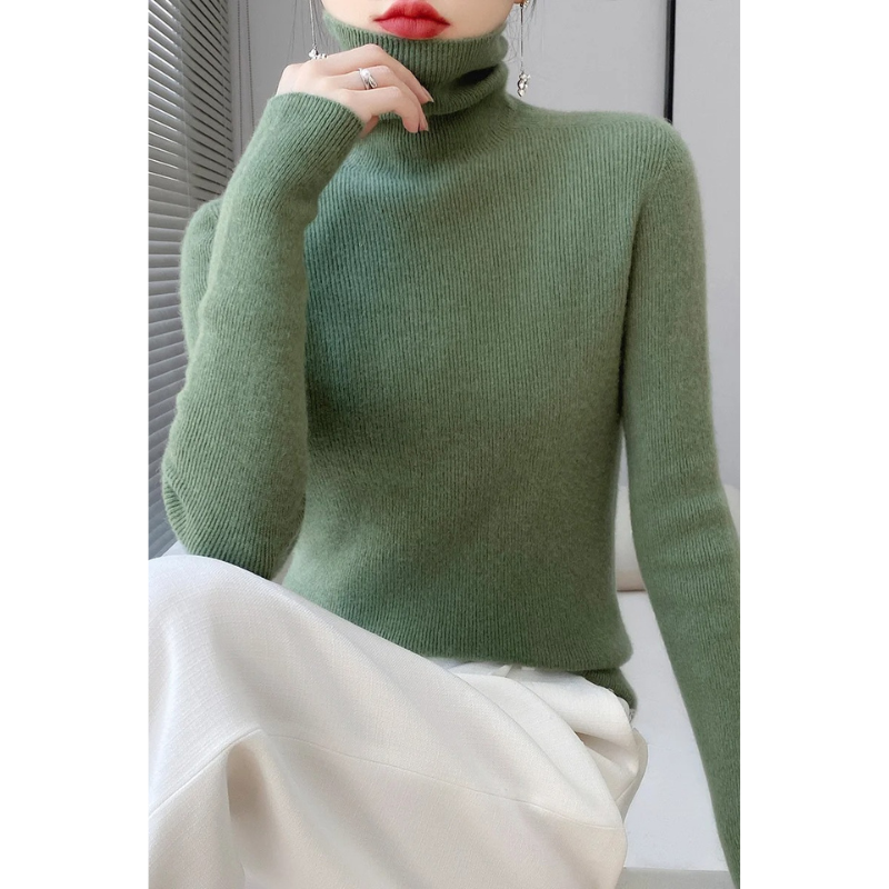 Levoire | Pull en cachemire pour femmes Pull à col élégant en laine luxueuse Vert