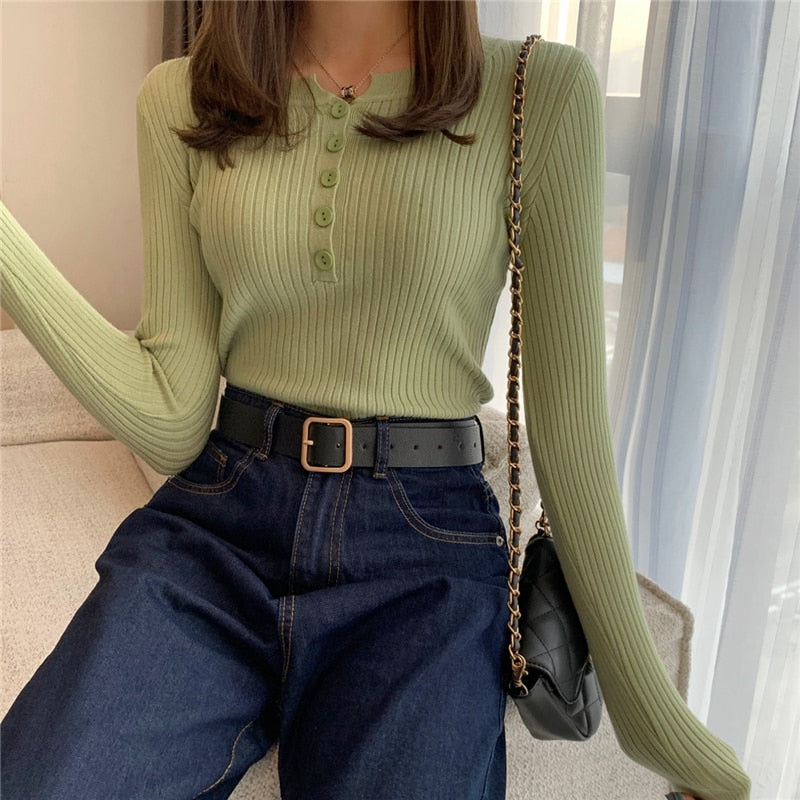 Levoire | Pull Femme Élégant Doux Tricoté Avec Fermeture À Boutons Vert Une taille