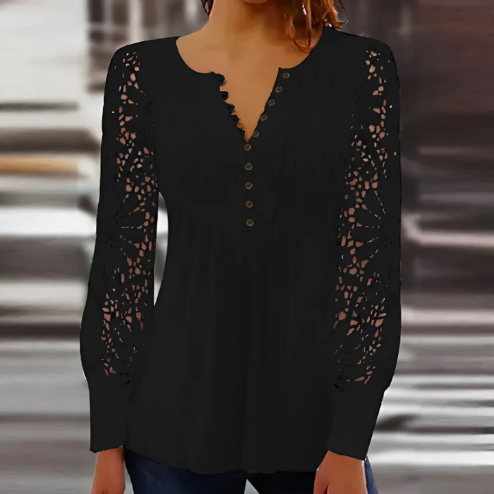 Levoire | Blouse d'été avec décolleté en V à manches longues Noir