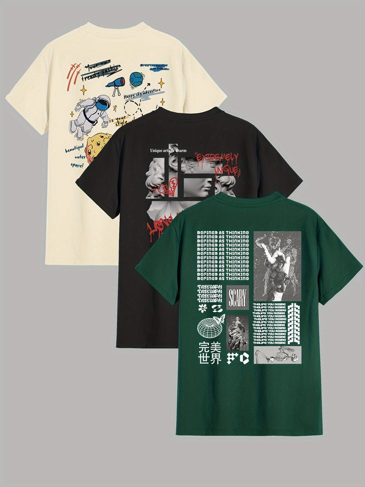 Levoire | T-Shirts Imprimés Graphiquement Dans Le Style Américain (3 Pièces) Noir