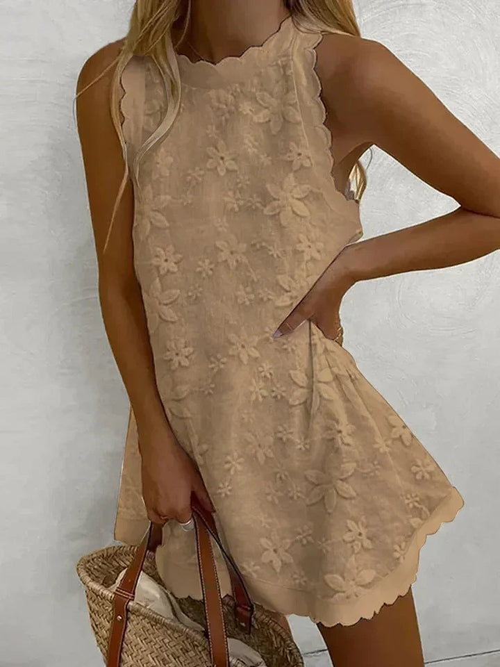 Levoire | Robe décontractée en dentelle sans manches pour femmes Beige