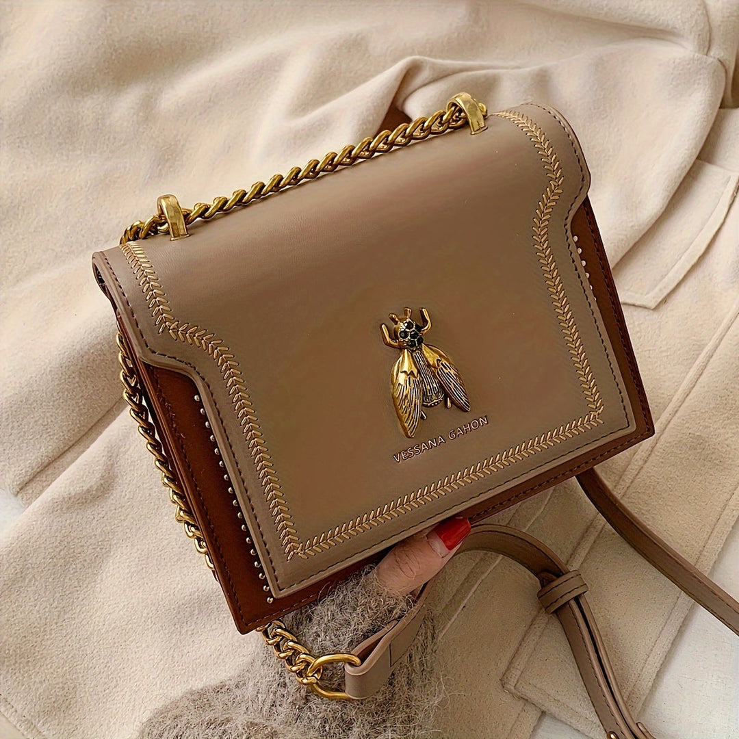 Levoire | Sac À Main Élégant En Cuir Vegan Avec Pendentif Abeille Khaki