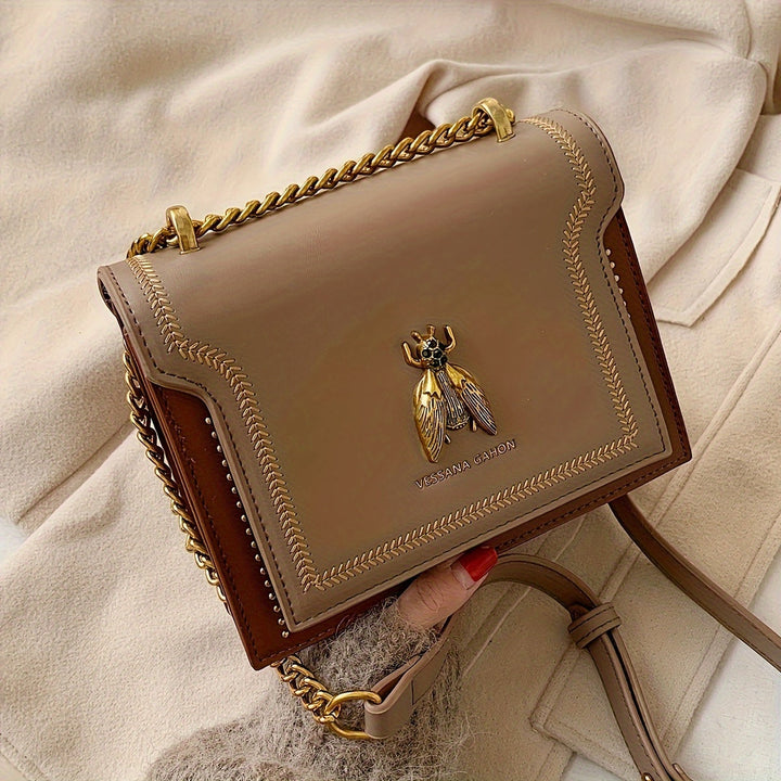 Levoire | Sac À Main Élégant En Cuir Vegan Avec Pendentif Abeille Khaki