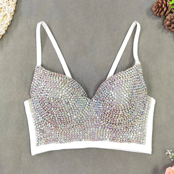 Levoire | Haut sexy bustier à décolleté en V avec de légers diamants Fond blanc AB