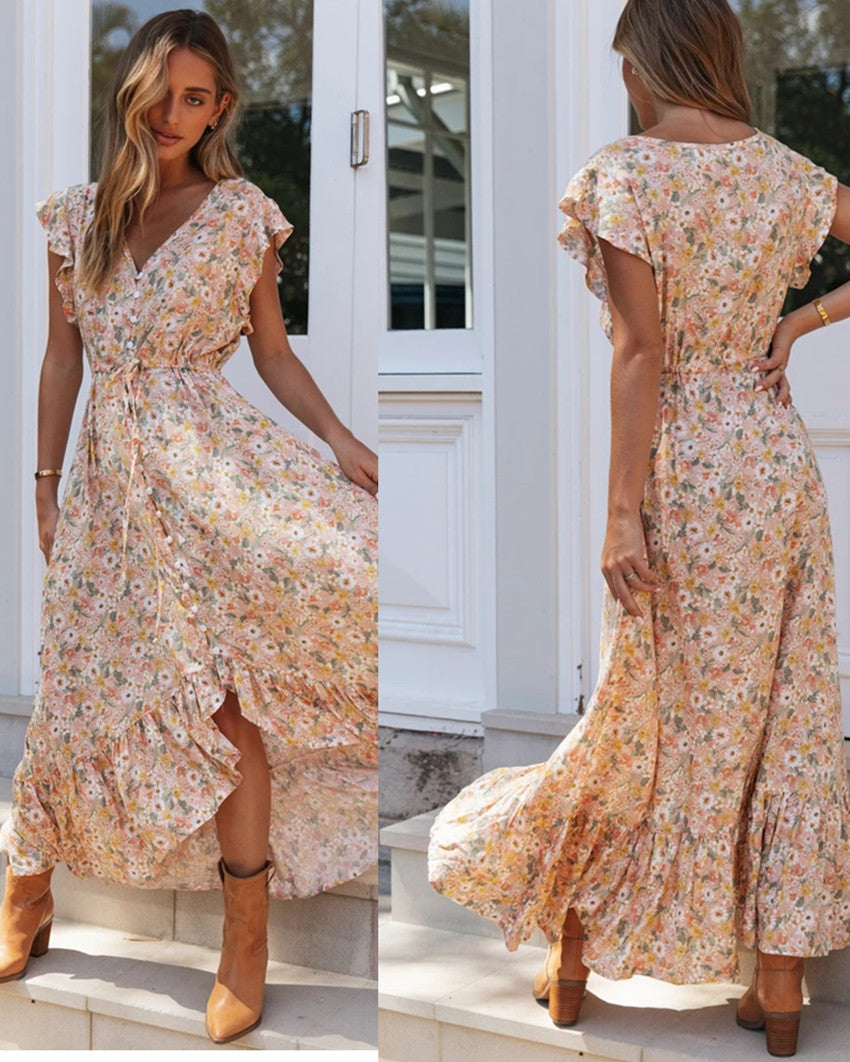 Robe maxi pour femme avec volants volumineux et design floral Levoire