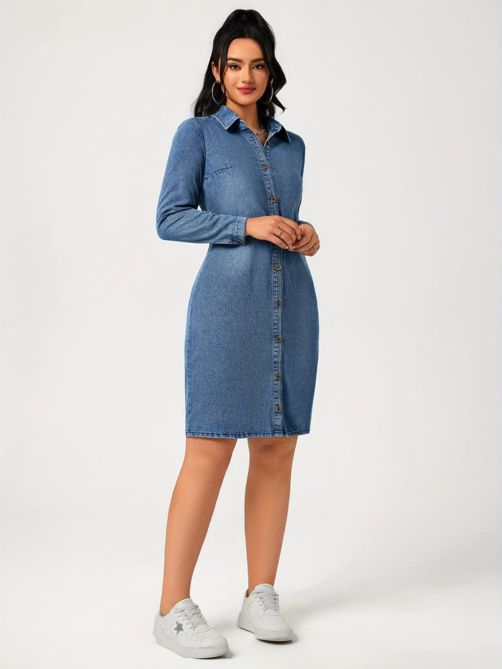 Levoire | Robe En Denim Bleu Simple À Manches Longues