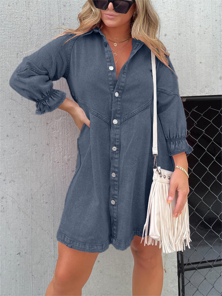 Levoire | Robe Chemise En Denim Élégante Avec Patte De Boutonnage Gris clair