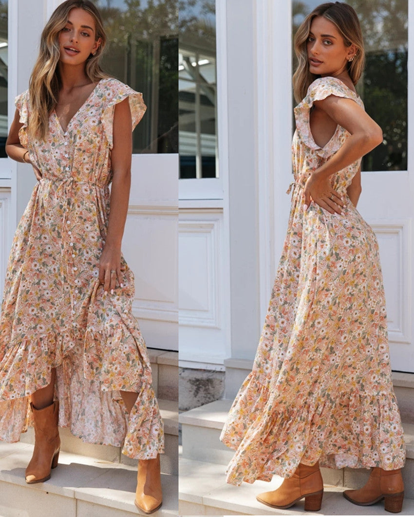 Robe maxi pour femme avec volants volumineux et design floral Levoire