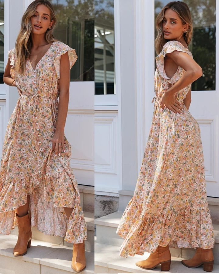 Robe maxi pour femme avec volants volumineux et design floral Levoire
