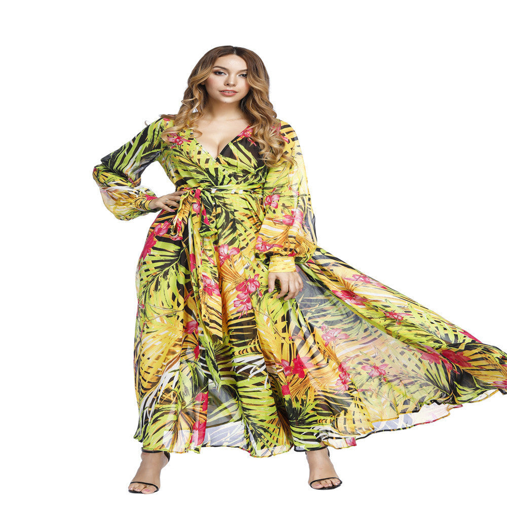 Levoire | Vivant Rouge Motif de Feuille Jupe Ample