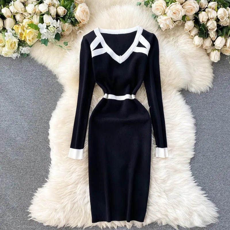 Levoire | Robe tricotée avec un bas de robe basique Noir Une taille