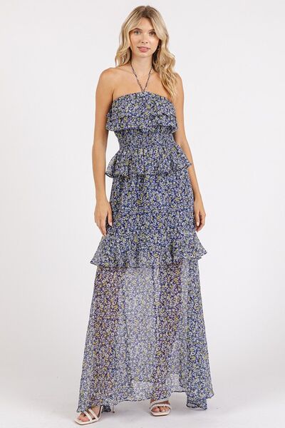 Levoire | Robe Maxi À Bretelles Avec Volants Imprimé Floral