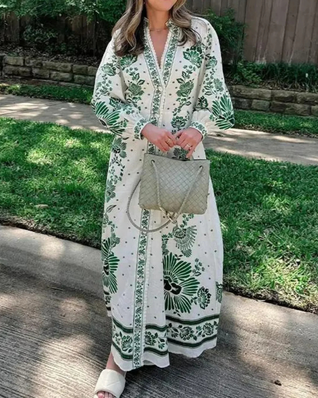 Levoire | Robe Maxi Avec Impression Bleu Royal Blanc Vert