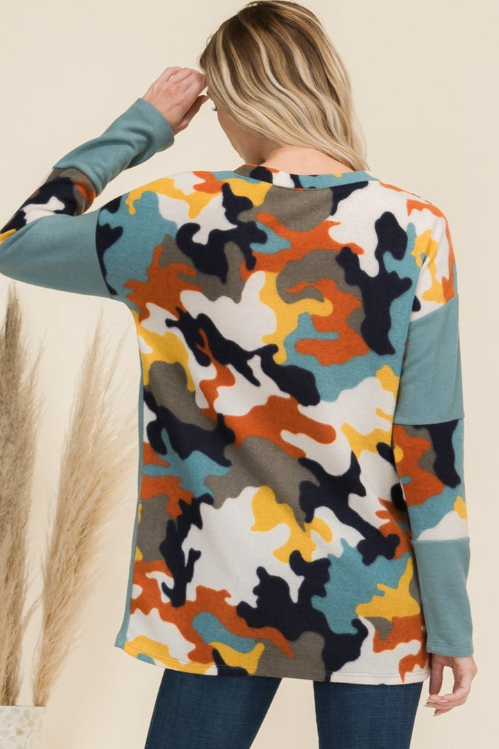 Levoire | Celeste Taille Plus Kameleon-Impression Contraste T-shirt à Manches Longues