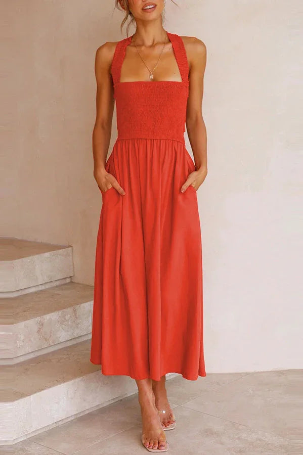 Levoire | Robe midi avec poches et dos croisé froncé Naranja