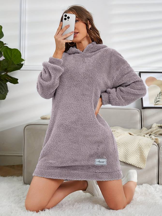 Levoire | Pull À Capuche En Teddy Chaud D'Automne Pour Femmes Lilas