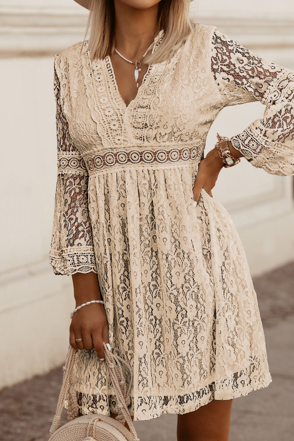 Levoire | Robe À Manches Trois Quarts Décolleté En V Tan
