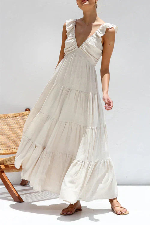 Levoire | Robe longue sans manches à encolure en V et bordée de volants