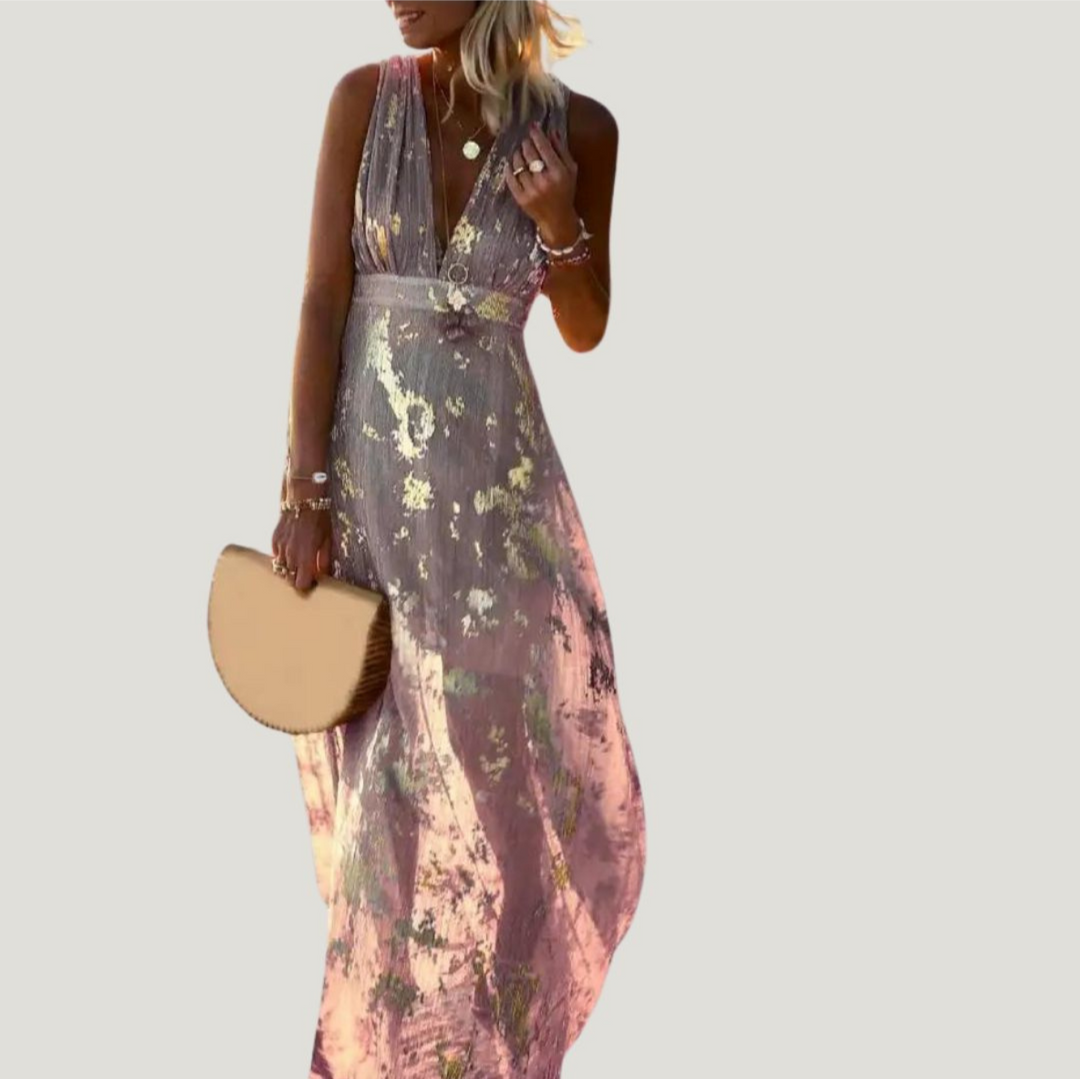 Levoire | Robe d'été à décolleté en V pour femmes longue Rose