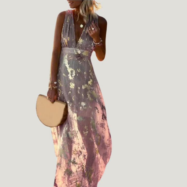 Levoire | Robe d'été à décolleté en V pour femmes longue Rose