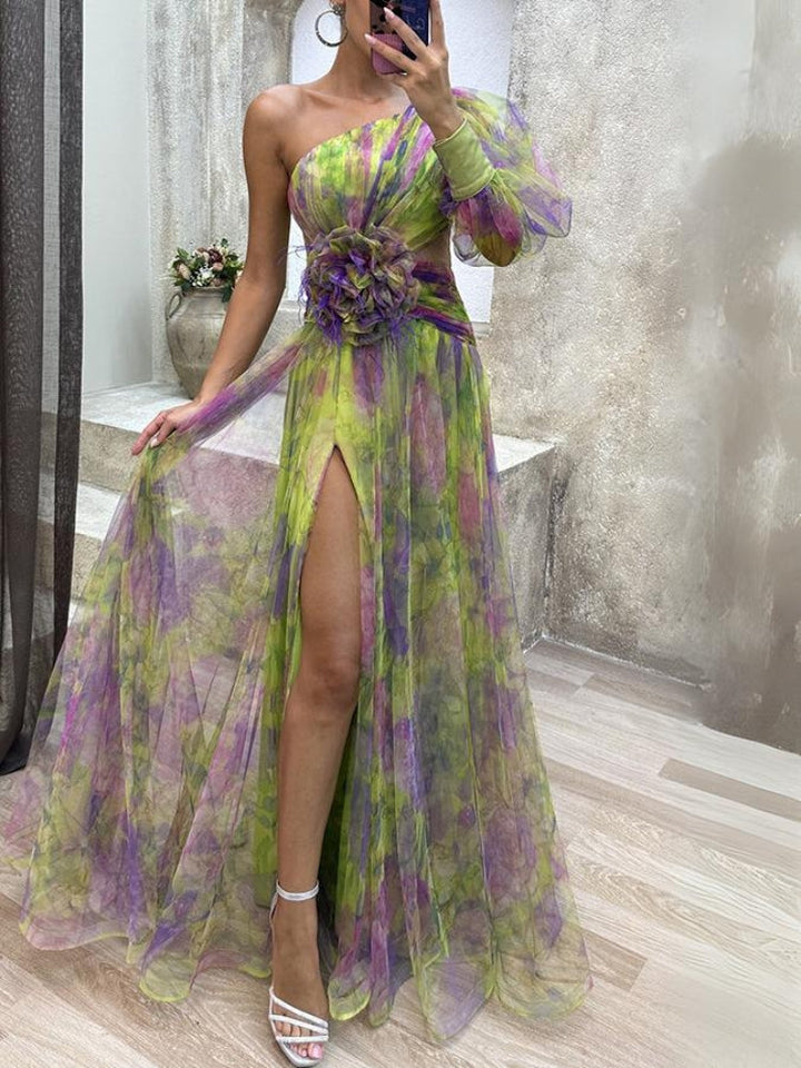 Levoire | Une Épaule Fluide Maxi Robe Vert