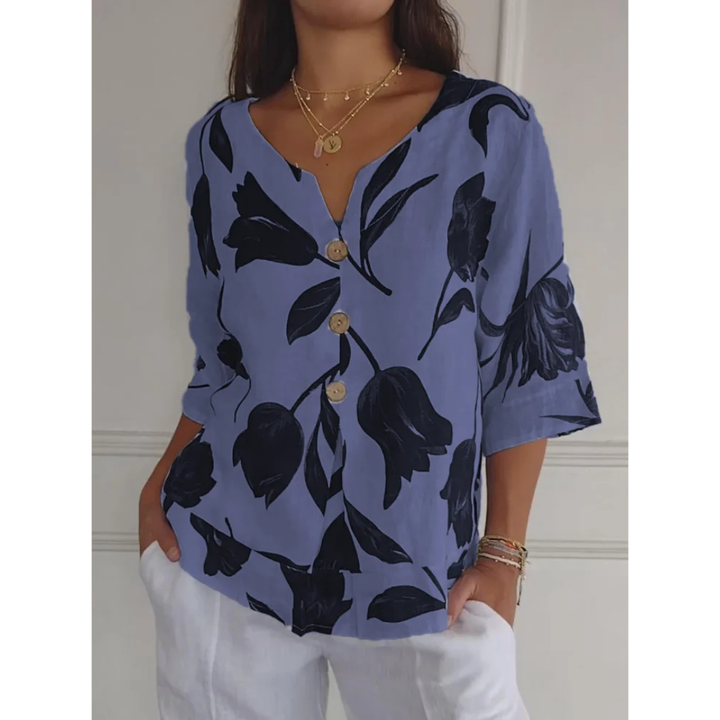 Levoire | Chemisier Floral À Col En V Et À Boutons Pour - Femmes - Stylise Bleu
