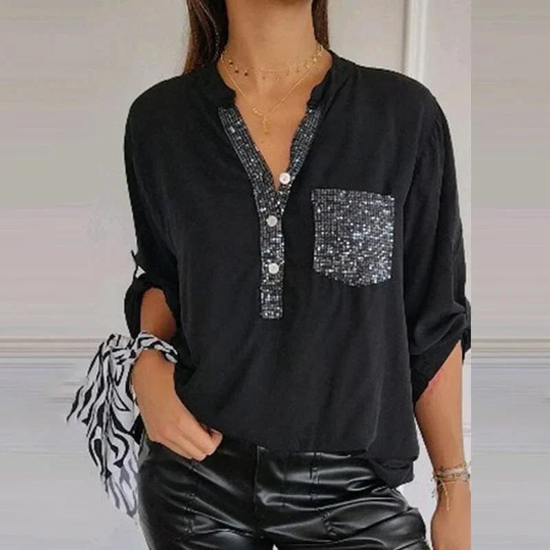 Levoire | Chemise Décontractée Avec Paillettes Pour Femmes Noir
