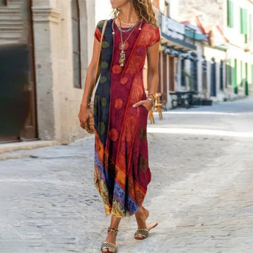 Levoire | Maxi-Robe Longue À Motifs, Confectionnee En Coton Et Lin