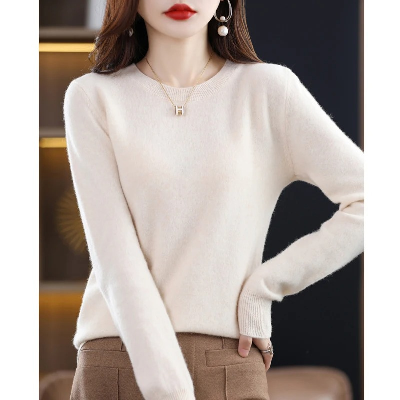 Levoire | Kasmirusvetimen Femmes Classique Col Rond, Doux & Élégant Beige