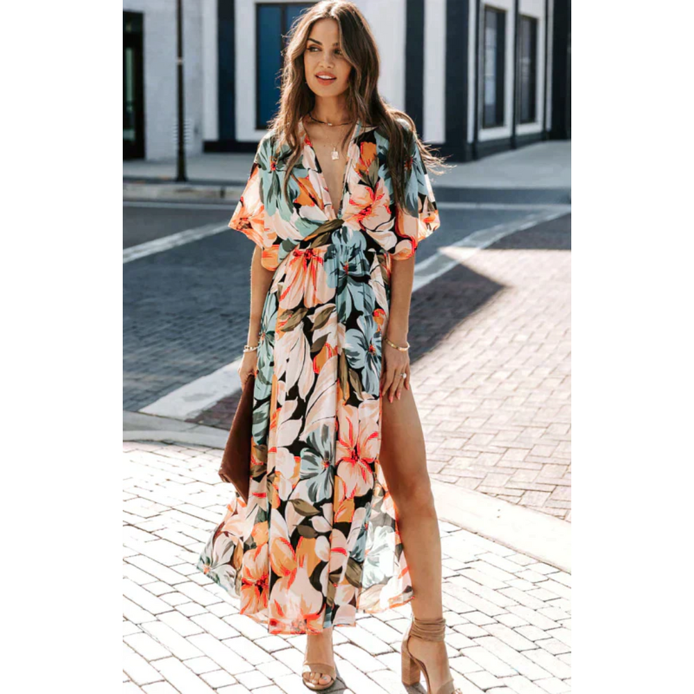 Levoire | Robe portefeuille d'été avec fente pour femmes Orange