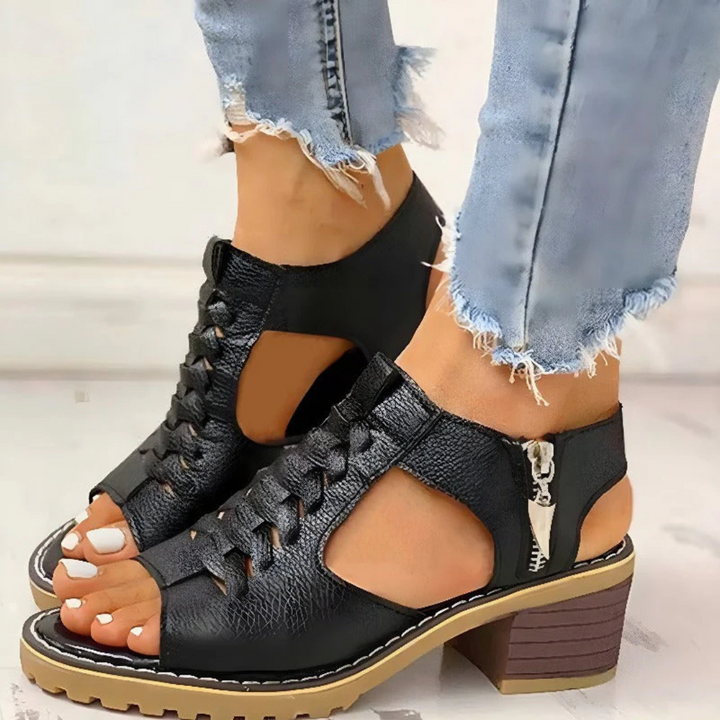 Levoire | Sandales Ajourees Femme Avec Fermeture Éclair Et Bout Ouvert - Levoire | Talons Plateforme Noir